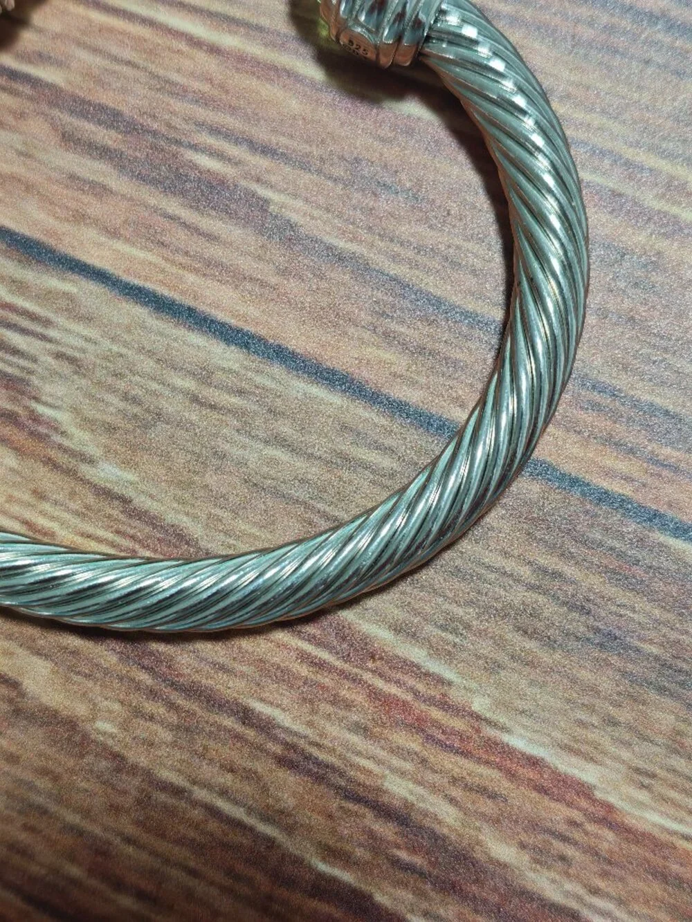 David Yurman Silver Cable Cuff Bracelet with Green Gemstone Tips